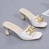 Summer Women's Slippers Sandals Shoes Female Golden Metal Chain Ladies Fashion Casual Slides Mules  Indoor Zapato Mujer