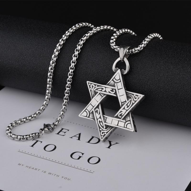 Trendy Six-Pointed Star Pendant Titanium Steel Necklace for Men & Women - Hip Hop Style Sweater Chain Jewelry.