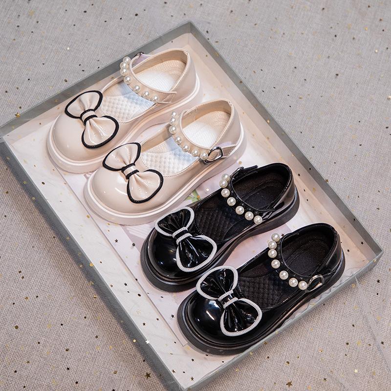 Spring and Summer Girls Small Leather Shoes Black Leather Shoes Bow British Style Princess Mary Jane Performance Shoes New Super Soft