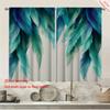 2PC Home Feather Leaf Digital Printed Pattern Curtains with Landscape Background and Pole Bag Curtains, Kitchen, Coffee Shop, Li