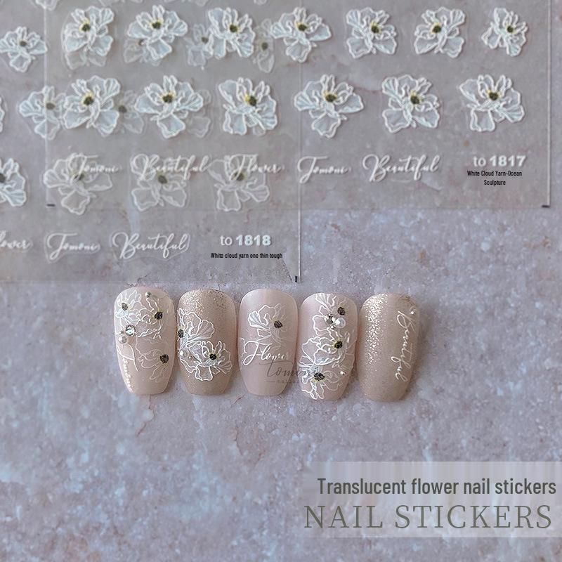 

Trendy 3D Rose Camellia Embossed Semi-Transparent Gel Nail Stickers