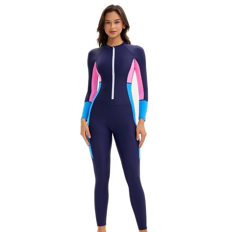 Middle East Conservative Muslim Swimsuit Women's European and American Skinny Full Surrounded Long Sleeve Trousers Sunscreen Color Matching Swimsuit