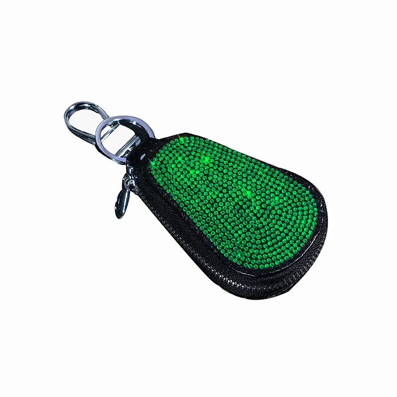 Bling Bling Rhinestone Car Key Chain Case Premium Leather Coin Holder Zipper Case Remote Wallet Bag Car Accessories for Women