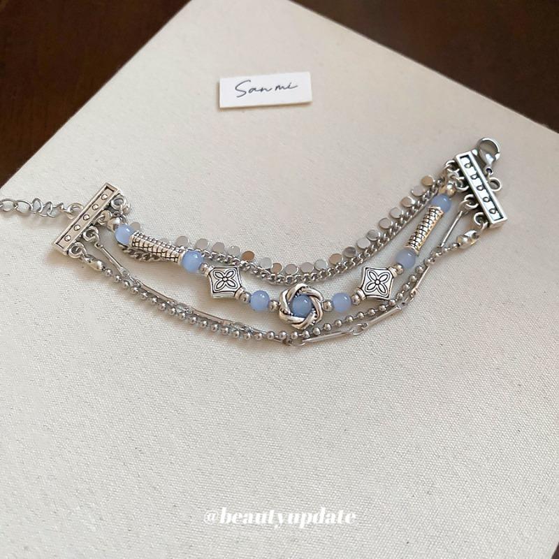 Retro vortex geometric round crystal multi-layer bracelet fashion cold wind bracelet personality niche design sense jewelry