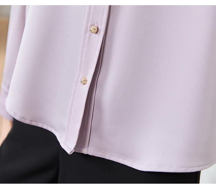 Women's Pink Long-Sleeve Shirt - Professional, Elegant, Perfect for Teacher Interviews, Mature Style, Ideal for Spring/Autumn.