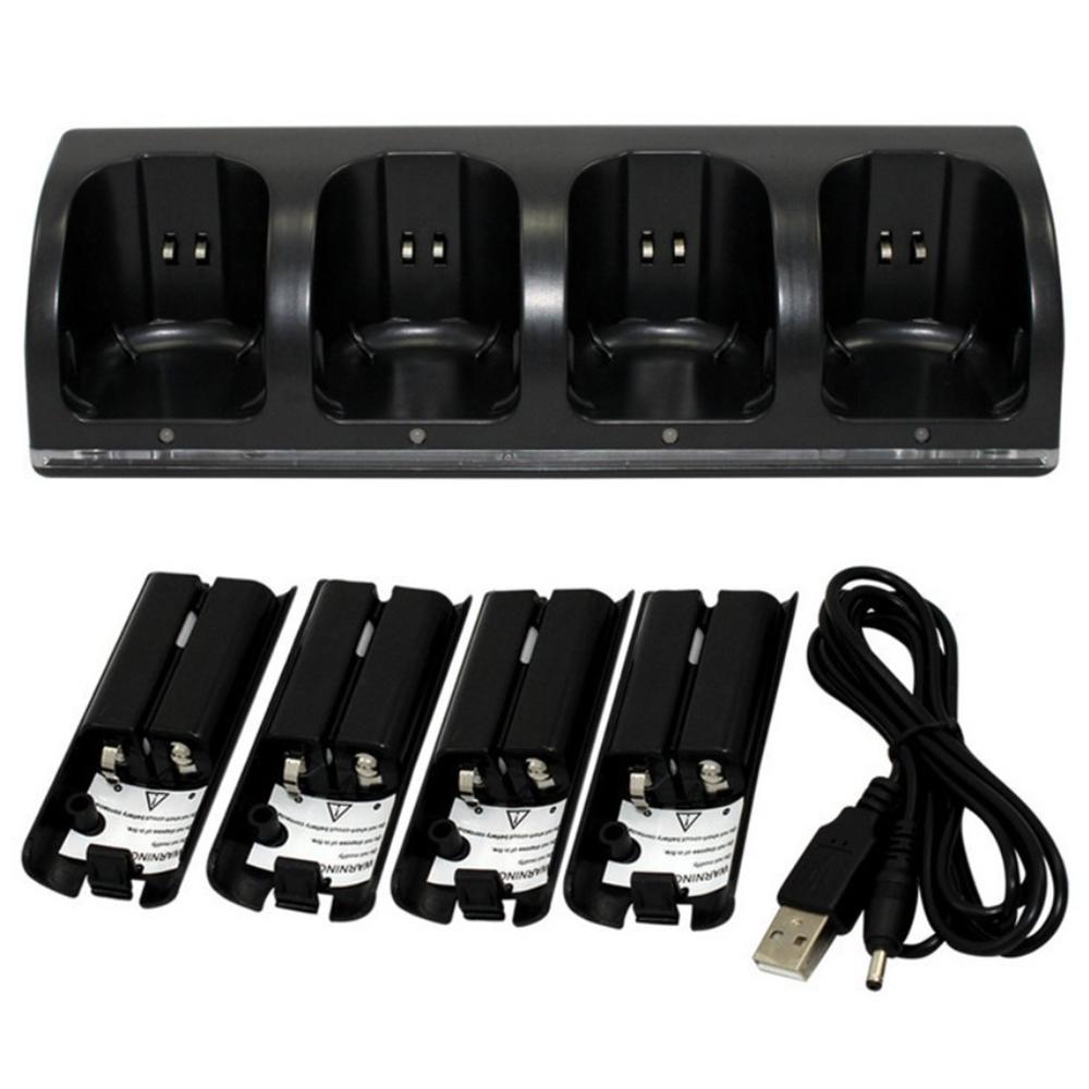 4Pcs 2800mAh Rechargeable Cells and Wii Cell Charge Dock Stand for Wii Remote Switch Accessory