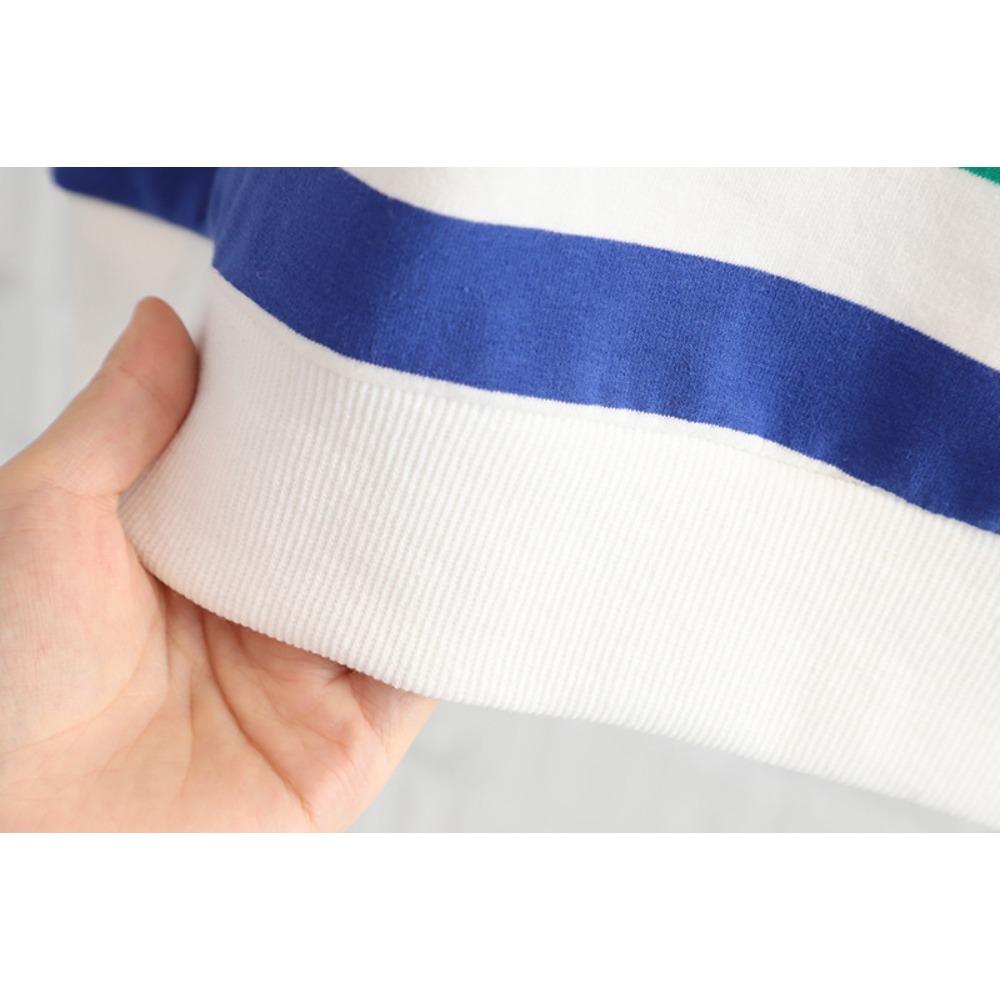 Children's Autumn Clothing Set for Boys and Girls Striped Round Neck Jeans Two-piece Set with Bag