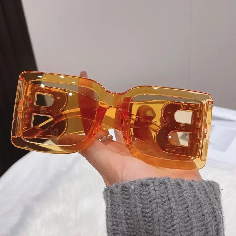 New Large Frame B Letters Sunglasses Women Luxury Brand Retro Square Metal Sun Glasses Men Fashion Gradient Shades Lady Eyewear