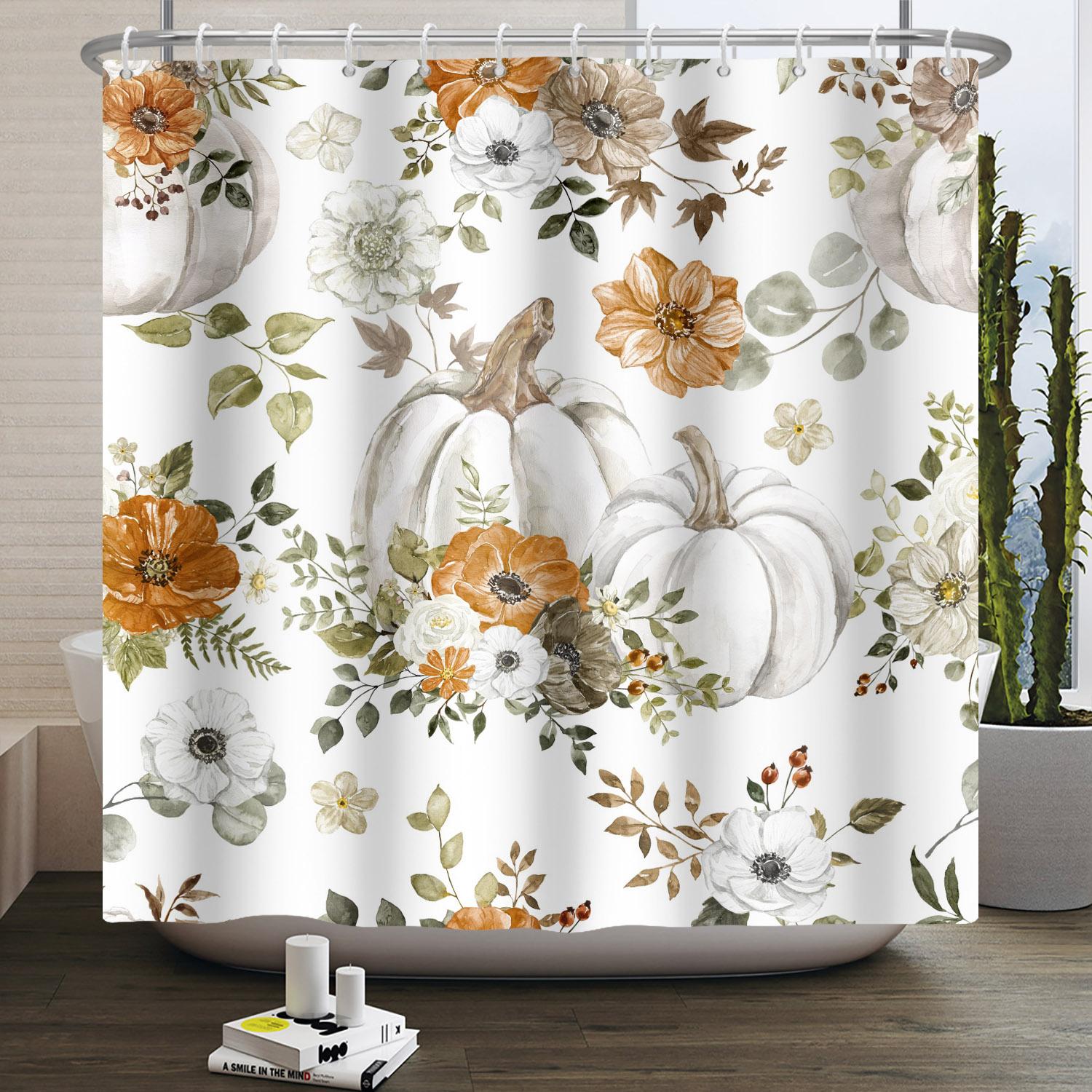 

Autumn Pumpkin Pattern Shower Curtains Modern Home Bathroom Decoration Bath Curtain Waterproof Polyester Fabric With 12 Hooks W60H190(CM)-1 Pcs