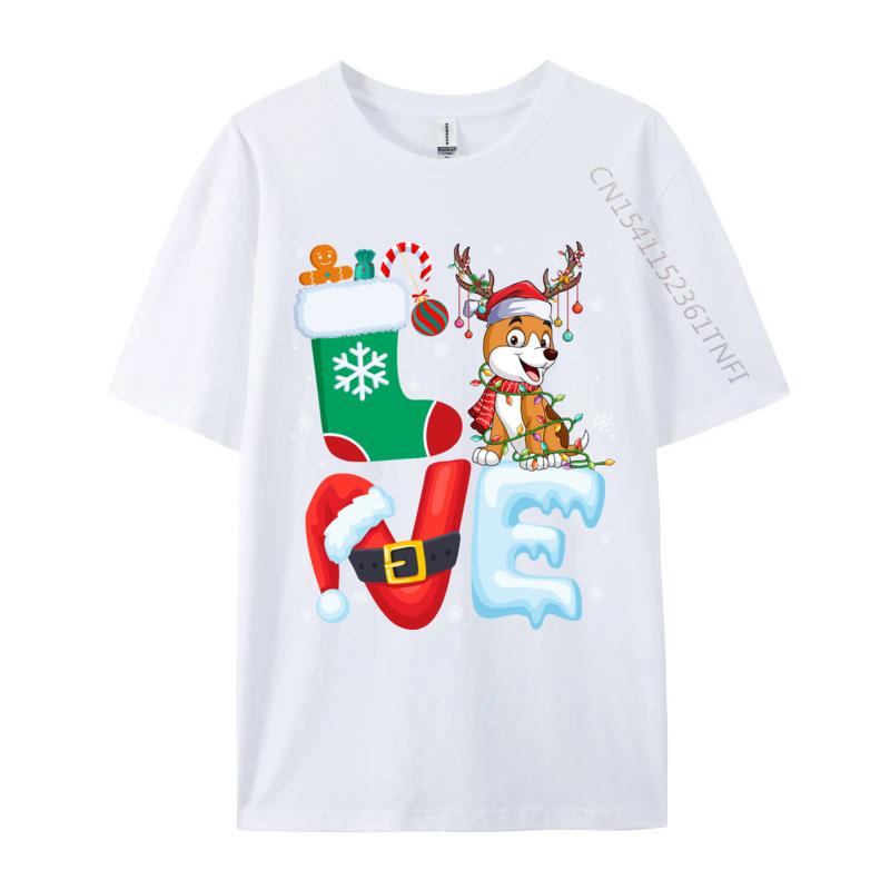 Dog Lover Santa Hat Christmas Tree Lights Dog Owner Xmas Tshirt Oversize Cotton Shirt For Men T-Shirt