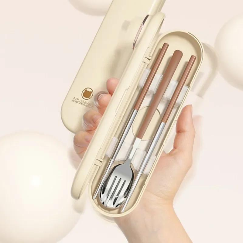 Przenośny zestaw sztućców ze stali nierdzewnej Łyżka Widelec Pałeczki z pudełkiem do przechowywania Zestaw naczyń na piknik na świeżym powietrzu
