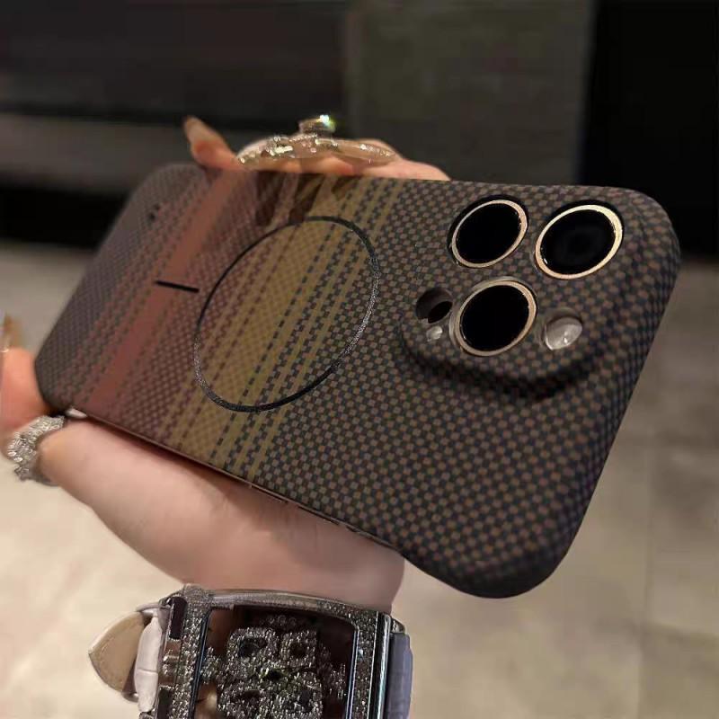 Carbon Fiber Texture Phone Case IPhone 16 Pro Max With Fine Ring Magnetic Snap-On Design
