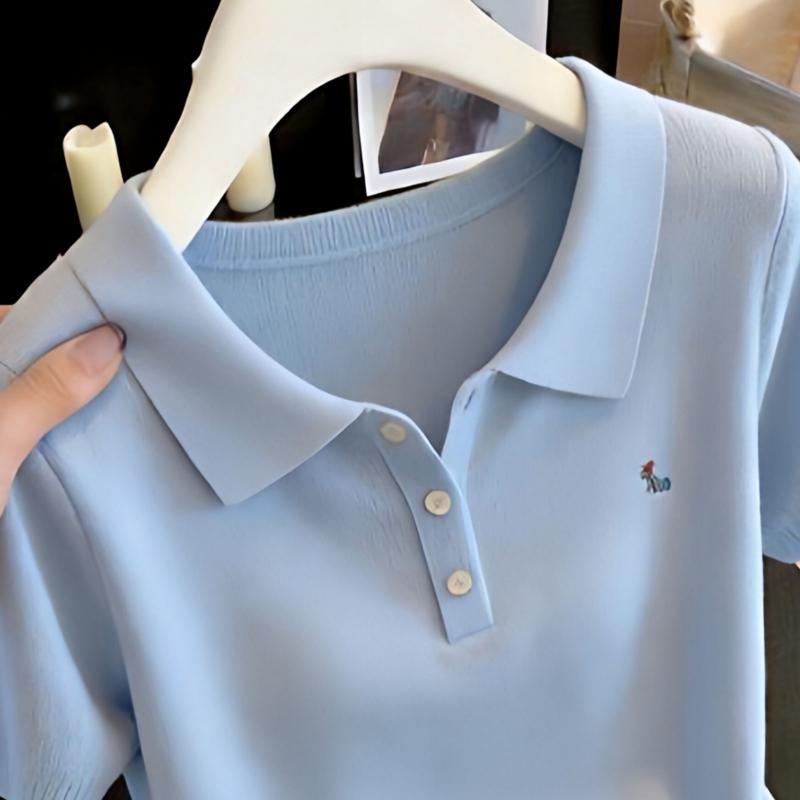 Summer New Style Women's Sweet Style Polo-neck Short-sleeved T-shirt Knitted Top