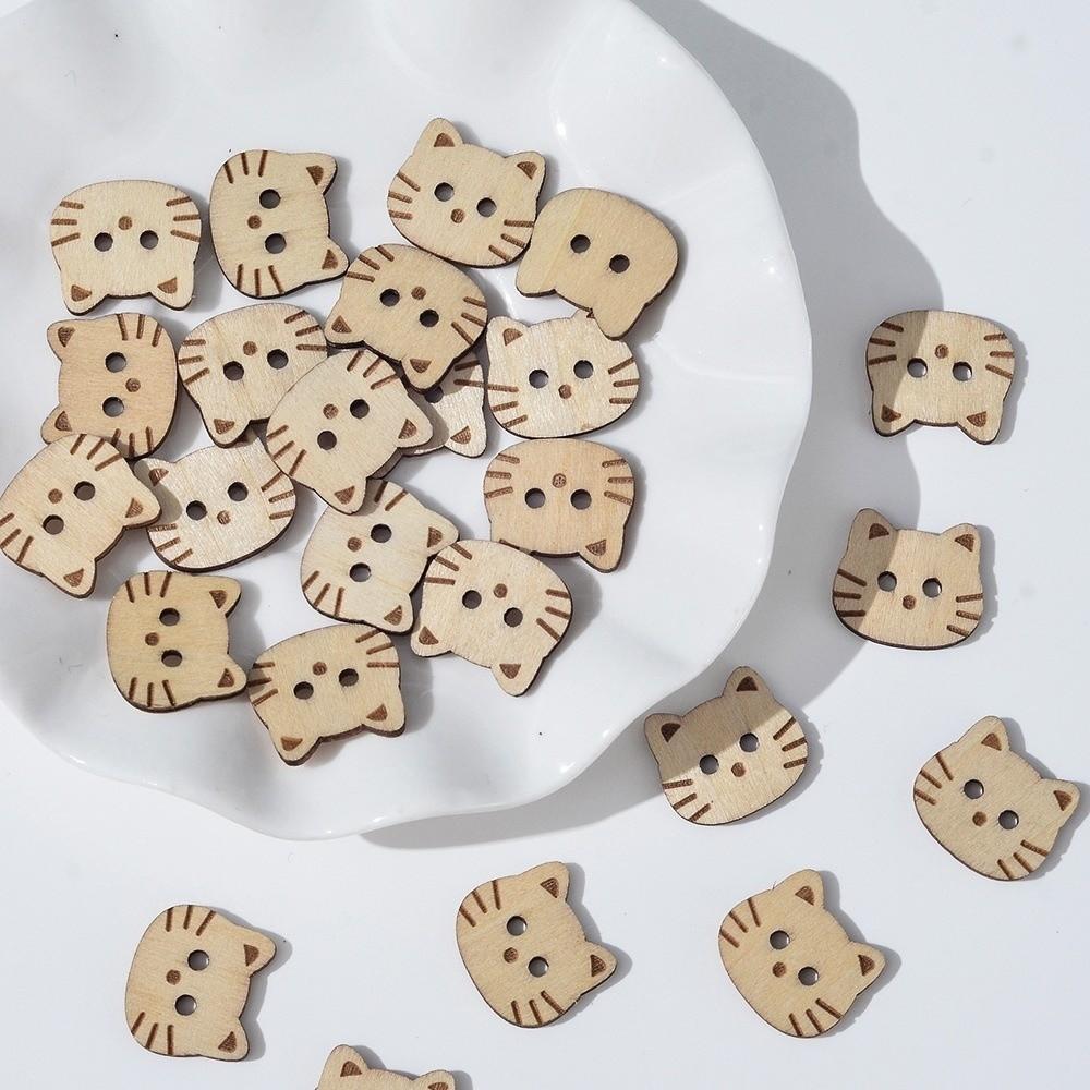 20 Pcs Creative Projects Wooden Fish Buttons Bear Cartoon Cat Shape Buttons 2 Holes DIY Sewing Buttons DIY Crafts
