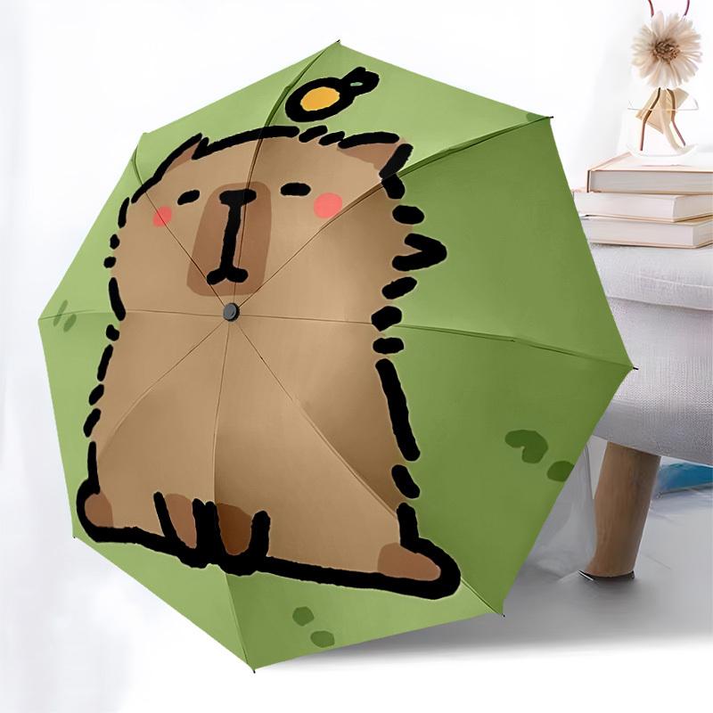 1pc Cute Capybara Automatic Folding Umbrella, Portable Collapsible Design, 8-Rib Iron Frame, Outdoor Accessory yy250905121