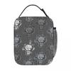 Cartoon Graues Kätzchen Muster Isolierte Lunchtasche für Damen Kinder Auslaufsichere Lebensmittelboxen Thermische Lunchbox Tragetasche