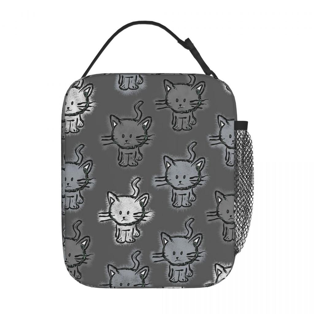 Cartoon Graues Kätzchen Muster Isolierte Lunchtasche für Damen Kinder Auslaufsichere Lebensmittelboxen Thermische Lunchbox Tragetasche