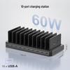 10-Port USB PD Charging Station with Storage Rack for Tablets & Phones