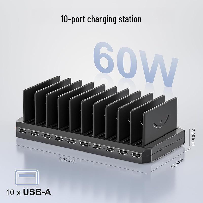 10-Port USB PD Charging Station with Storage Rack for Tablets & Phones