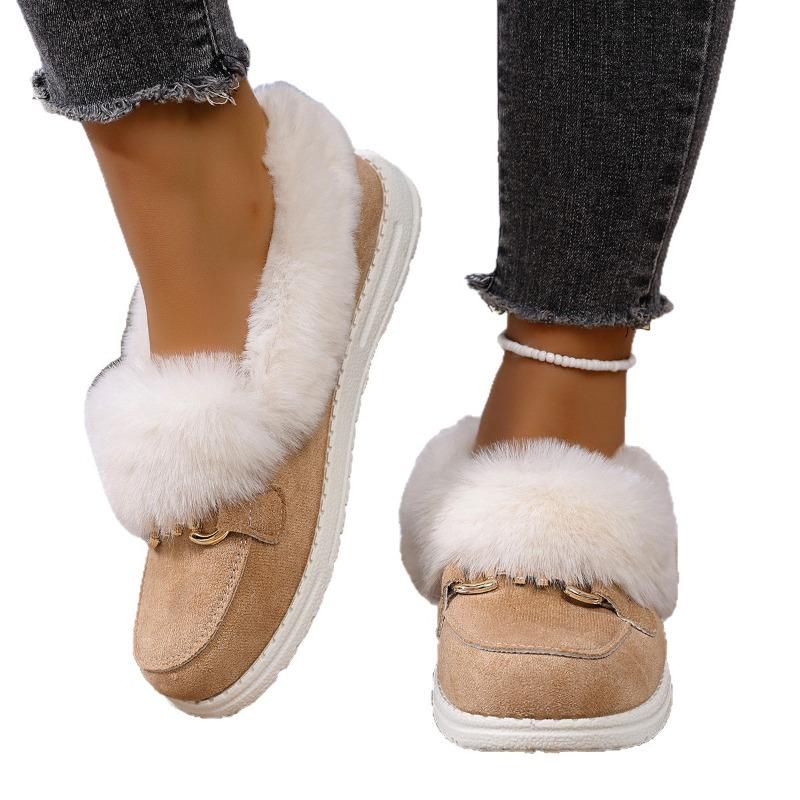 Women's Plus - Size Suede Round - Toe Slip - On Fashion Fleece - Lined Cotton Shoes