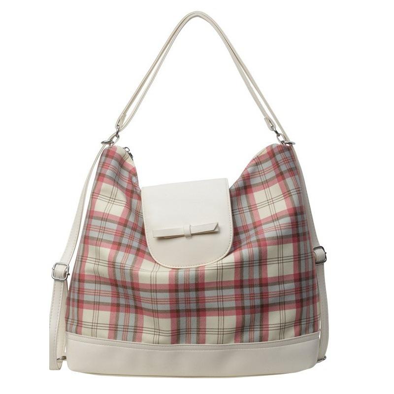 Japanese college style backpack bag women's 2025 new summer plaid commuter tote bag large-capacity shoulder bag