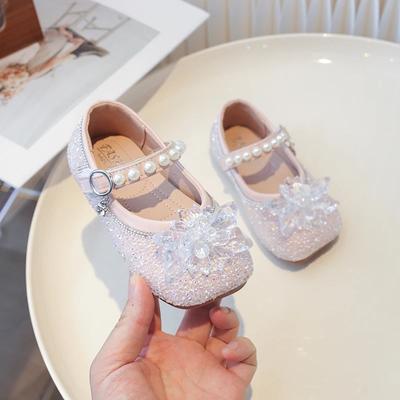 2024 Kinder Lederschuhe für Mädchen Herbst Neue Mode Bequem Prinzessin Strass Elegant Perlen vielseitig Kleidschuhe