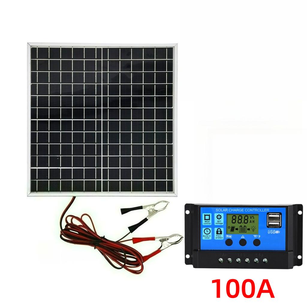 12W Monocrystalline Silicon Solar Panel Aluminum Frame 12V LCD PWM Solar Controller Full Package Off Grid Outdoor Charging Tool 4