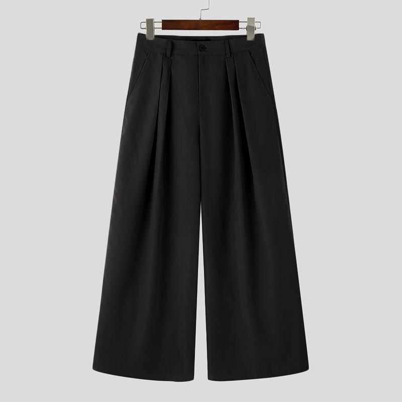 

INCERUN Мужские брюки с высокой талией и застежкой-молнией, широкие брюки, повседневные свободные брюки S чёрный