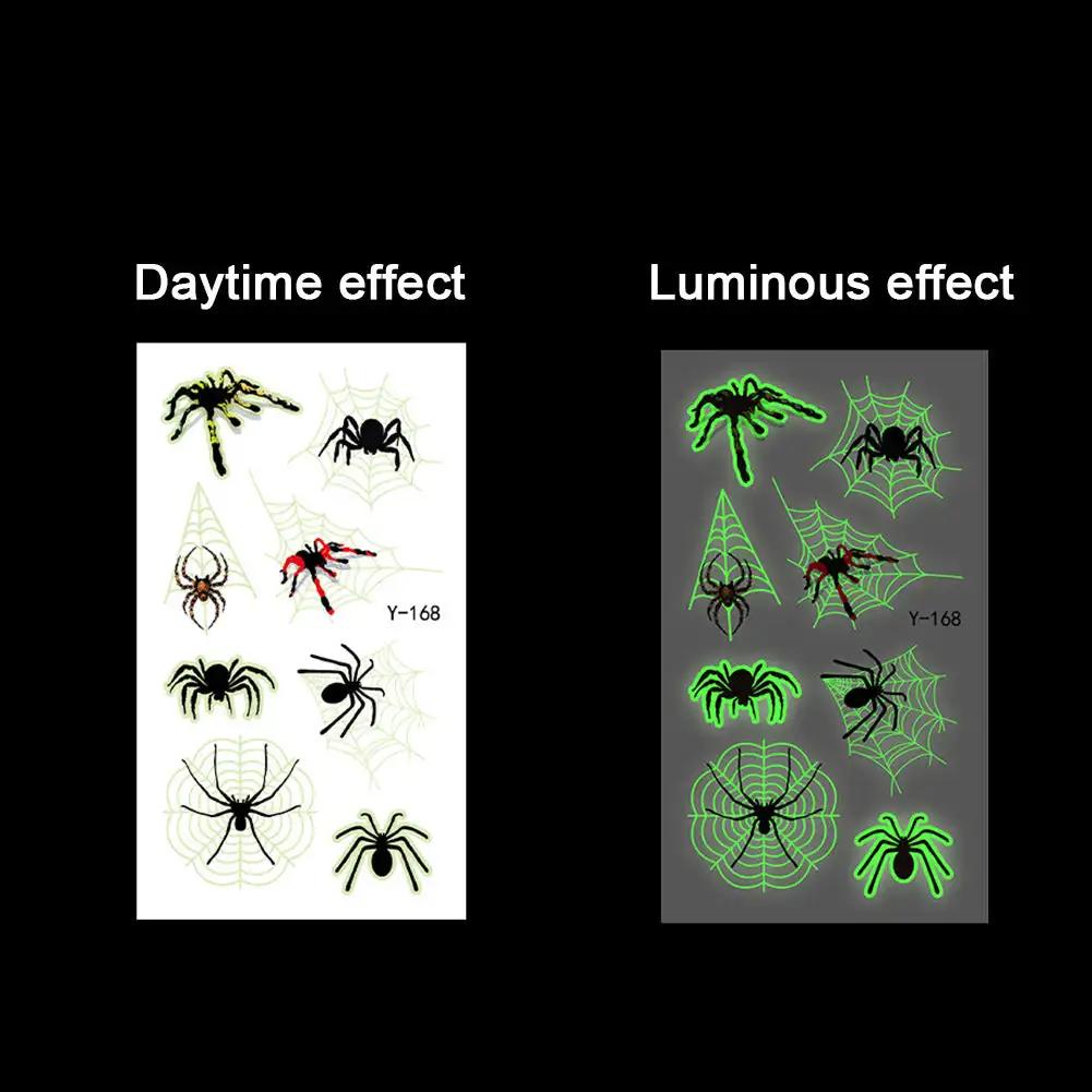 Spider Temporary Tattoo Sticker Realistic Waterproof Design Semi-Permanent Glow-in-the-darkScary Fake Tattoo for Halloween