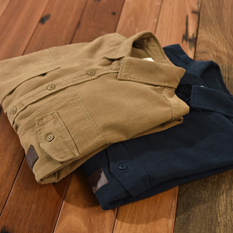 Japanese Style Long Sleeve Cargo Shirts for Male Spring and Autumn Streetwear Loose Shirt 100% Cotton Button Shirt Casual Overshirt