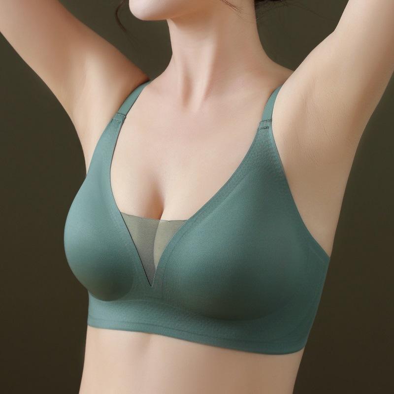 Bra Without Underwire Mesh V-neck Seamless Bra Women's Comfortable Soft Support Bra