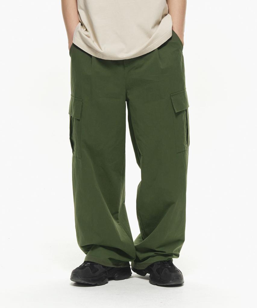 MOZMOZ Back Elastic Cargo Drawstring Cotton Pants Khaki