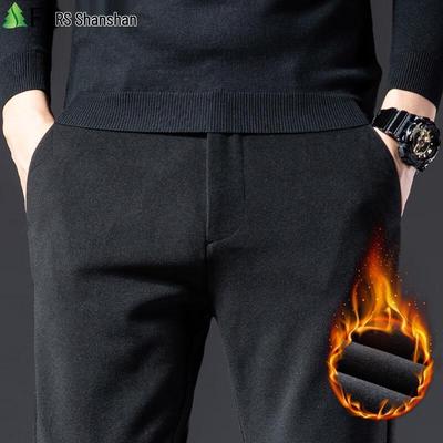 FIRS Men's Winter Wool Blend Thickened Straight Leg Casual Trousers