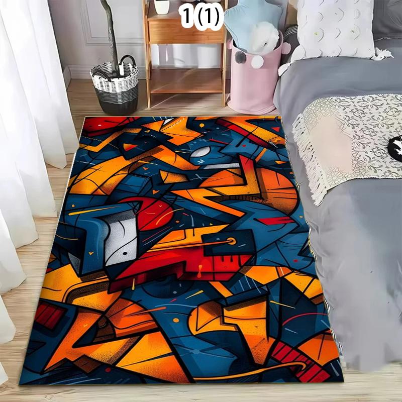 Rug Carpet Mat Non-Slip Geometric Graffiti Area Rug for Living Room Bedroom Bathroom Kitchen Nursery Playroom Modern Home Decor