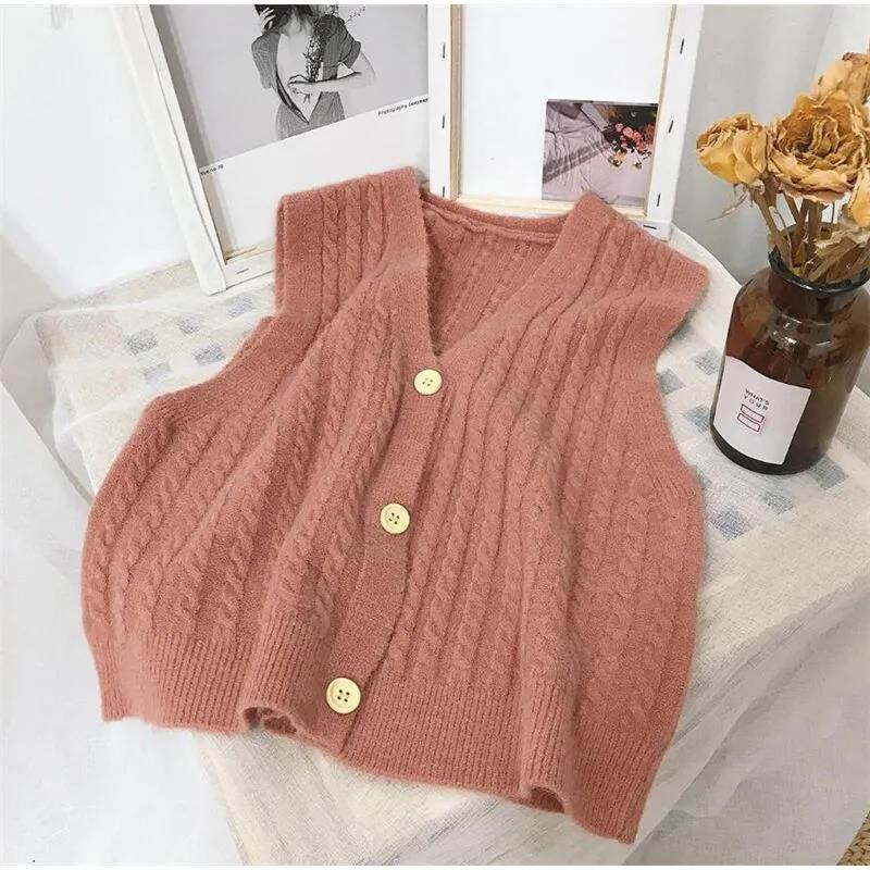 

Однобортный вязаный кардиган, однобортный жилет с v-образным вырезом, женский ранний весенний и осенне-зимний стиль, корейский веер, внешний жилет в стиле ретро XXL