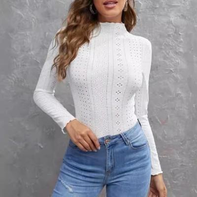 Damen T-Shirt mit Rundhalsausschnitt, leger, einfarbig, schmal, dünn, lange Ärmel