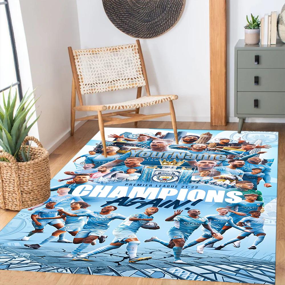 Manchester City Customizable Name Floor Rug Office Rug Suitable for Kitchen Balcony Study room Living Rooms Anti-slip Rug Decorate Offices