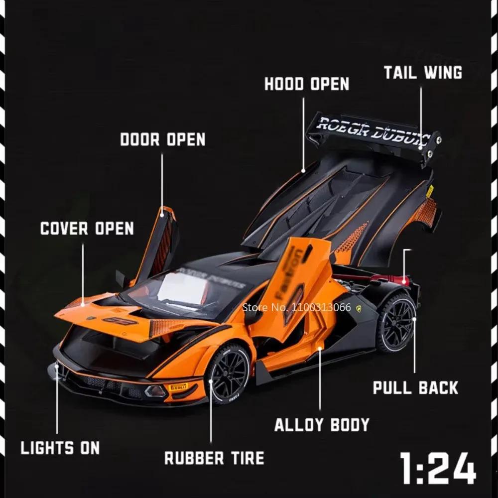 1:24 Revuelto SCV12 Cars Alloy Models Diecast Toys Street Car Light Music Rubber Tires Vehicles Model for Boys Festival Gifts