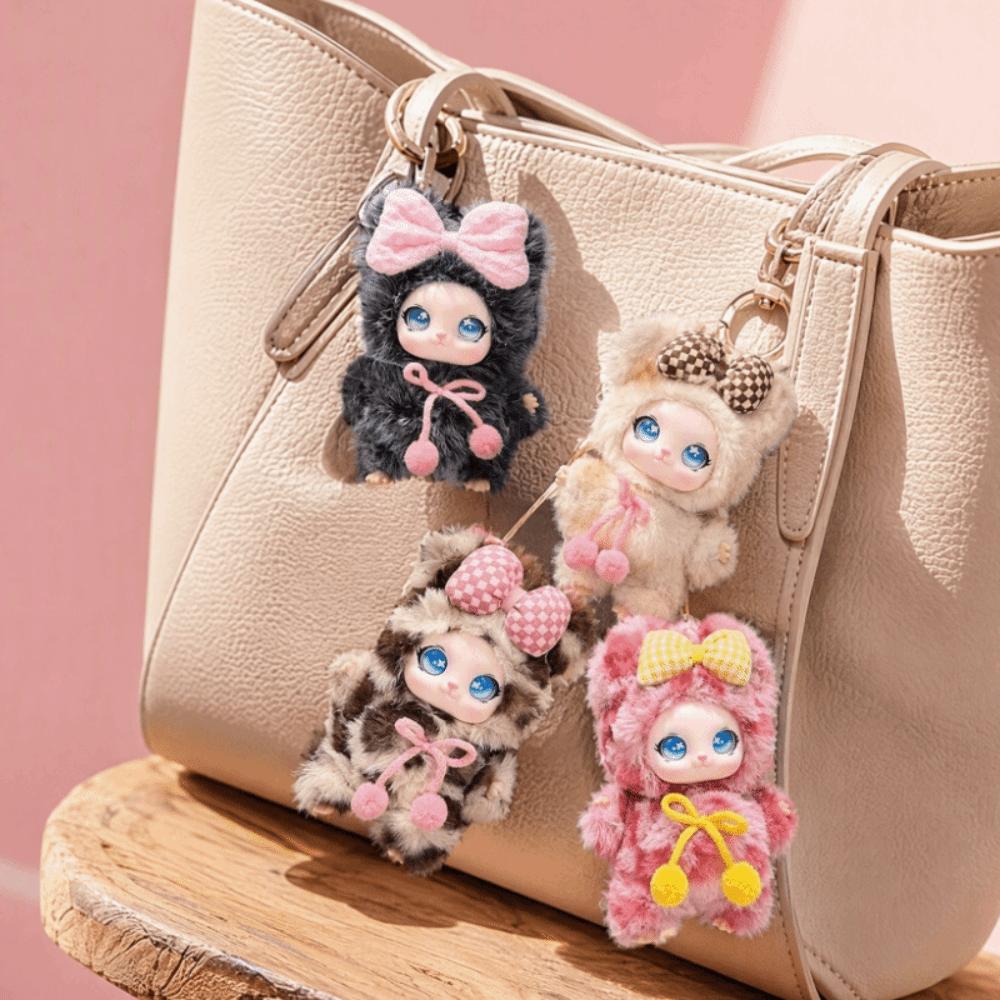 Plush Material Vinyl Face Doll Pendant Cute Design Rabbit Cat Plush Doll Birthday Xmas Gift