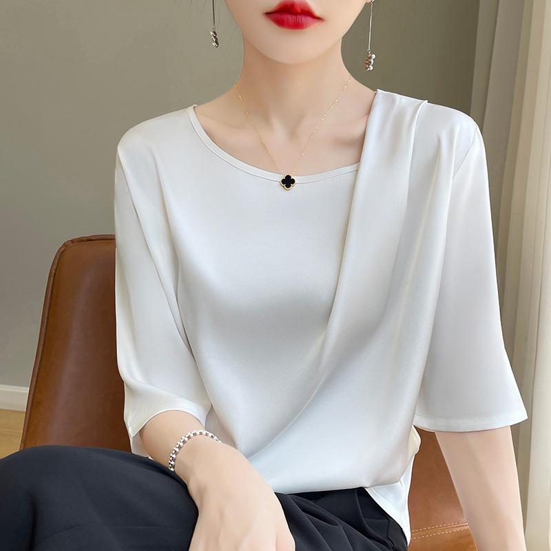Women's Short Sleeve Satin Top - High-End Summer T-Shirt