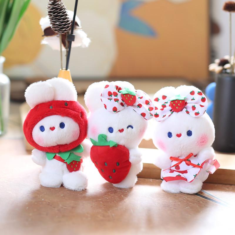 Adorable Strawberry Bunny Plush Toy Cute Doll Keychain Gift For Bags