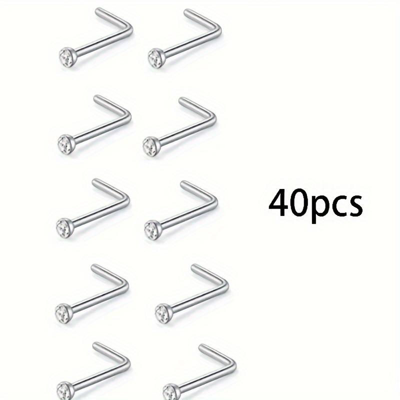 

40pcs Stainless Steel Colored Zircon Sexy Nose Nail Puncture Accessory Set, Suitable for Daily Wear By Men and Women, Multifunctional Accessories білий