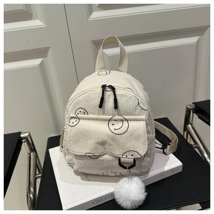 

Модный новый рюкзак-смайлик из вельвета, летний, бархатный, повседневный, простой, портативный, легкий белый