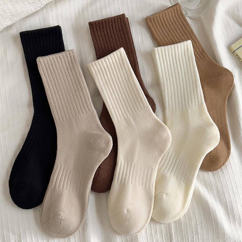 Women's Non-Slip Cotton Mid-Calf Sport Socks - Solid Color, Waist-Hugging, Y2K Style, Breathable Terry Bottom