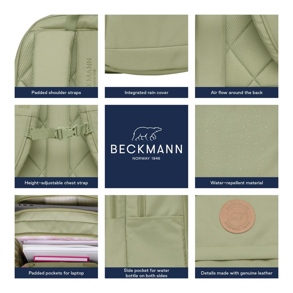 Beckman Norway Backpack URBAN 30L Soft Green Backpack for Men and Large Comes with Rain Scandinavian [BECKMANN] Women, Computer, Business, Capacity,