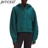 BITCED Autumn/Winter Yoga Wear Women's Sports Half-Zip Hooded Sweatshirt Loose-Fit Fleece-Lined Women's Casual Top