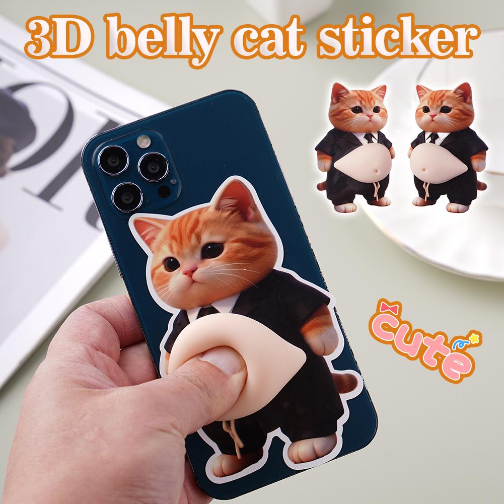 3D Big Belly Cat And Dog Soft Silicone Hand Squeezed Decompression DIY Stickers, Beautiful Anti-collision Stickers For Home/car
