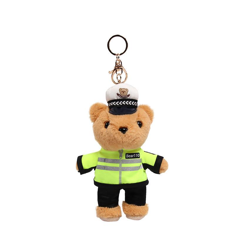 Adorable Police Teddy Bear Plush Keychain Cute Soft Bag Charm 15.5cm Blue зелёный