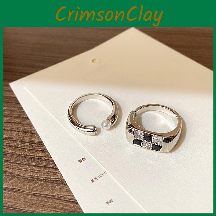 Elegant Open Adjustable Zirconia Metal Checkered Ring For Women With Vintage Design