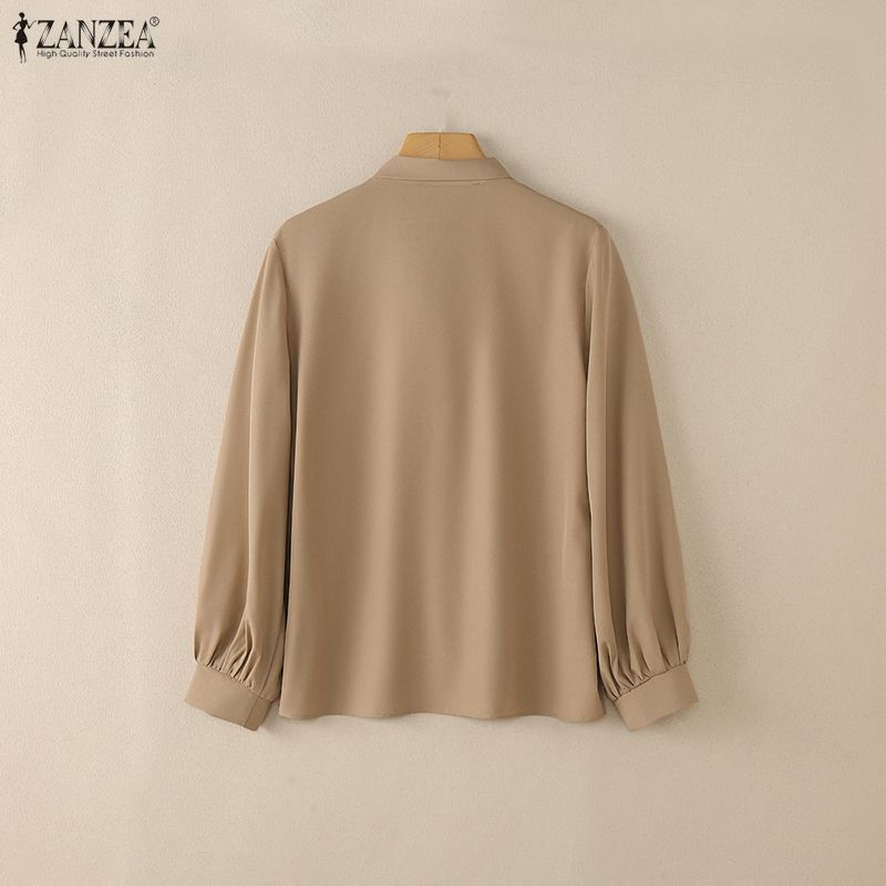 ZANZEA Women Casual Bows Round Neck Loose Long Sleeve Elegant Blouse